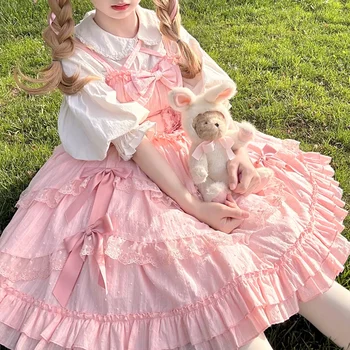 Елегантна лятна рокля Lolita JSK каишка рокля Kawaii Bowknot меко момиче викторианска принцеса чаено парти Бебешка кукла Лолита рокля за Wom
