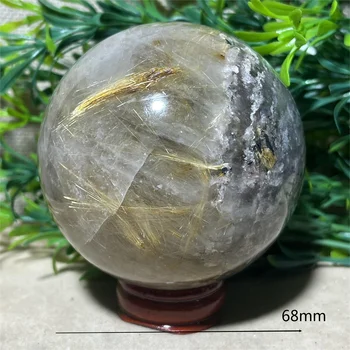 Естествено злато Рутил сфера топка високо качество кристален камък кварцКрасота минерали Рейки изцеление духовна декорация на дома+ стойка