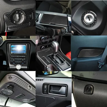 За Ford Mustang 2009-2013 въглеродни влакна кола интериор прозорец контрол превключвател предавка смяна вода чаша покрива стикери аксесоари