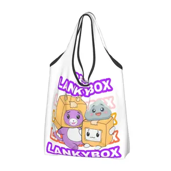 За многократна употреба Карикатура Lankybox чанти за хранителни стоки Сгъваема машинно миеща се сладка лисица пазарски чанти Голяма еко чанта за съхранение Лека
