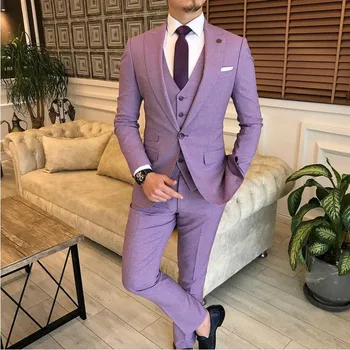 Зимен мъжки костюм по поръчка Slim Fit Purple 3 броя мъже сватба defacto homme парти нов костюм Homme (яке + панталони + жилетка)