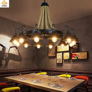Индустриален полилей LED класически ретро творчески въже висулка таван лампи дизайн за таван ресторант полилеи