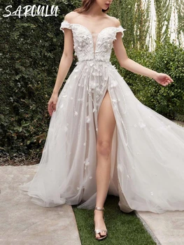 Класическа сватбена рокля с висока цепка за жени 2023 Цветна апликация Булчинска рокля Флорални апликации Vestidos de Novia