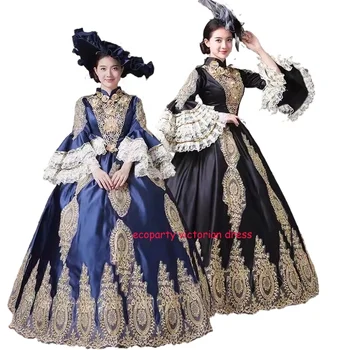 Кралски средновековен викториански костюм Черни рокли Бална рокля Кралица Абитуриентско парти Quinceanera рокли Вестидо де Анос