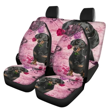 Куче с рози Комплект за покриване на столче за кола за жени Универсален SUV камион седан еластичен преден капак на задната седалка Аксесоари за авто