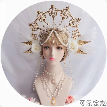 Лолита Слънце кръстница корона шапки KC готически бяла роза ангел крила Дева Мария мъниста верига барокова диадема