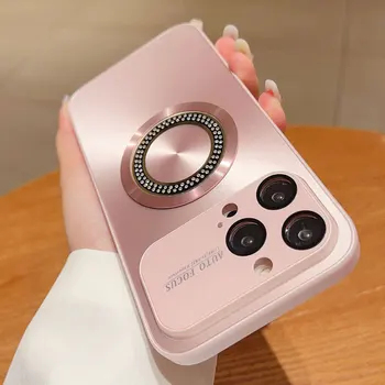 Луксозен магнитен смукателен комплект с диаманти калъф за телефон за iPhone 15 14 Plus 13 12 11 Pro Max Fashion анти капка защитен калъф