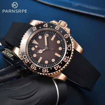 Луксозен мъжки часовник NH35 автоматично движение сапфир огледало розово злато случай гумена каишка бизнес атмосфера мъжки часовник