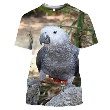 Лятна птица сив папагал 3D печат тениска смешно O-образно деколте Hispter случайни Harajuku хип-хоп фитнес върхове TShirt облекло дропшипинг