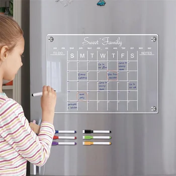 Магнитен календар на хладилника Изчистване на акрилна магнитна календарна дъска Хладилник стикер Сухо изтриване Напиши бяла дъска График за списък със задачи