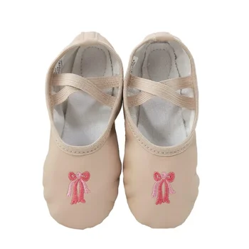 Мека кожа бродирани балетни обувки безплатно дантела нагоре мека подметка котка нокът обувки сцена изпълнение детски танцови обувки нехлъзгащи