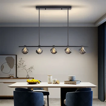 Модерен кристален полилей за трапезария Led дълъг дизайн лампа луксозен домашен декор осветително тяло хром / черен кухненски блясък
