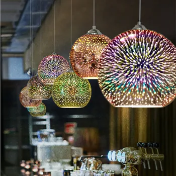 Модерно творчество фойерверки висулка лампа 3D визия E27 стъкло LED цветна спалня полилей кафе бар ресторант настроение светлини