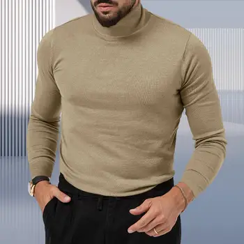 Мъжки топ стилен мъжки зимен плетен пуловер с висока яка удебелен тънък годни еластичен среден дължина отгоре за небрежна защитна основа