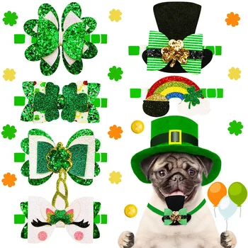 Нови 30pcs кучешки папийонки за малки кучешки котки ST Patrick's Bow Tie Neckties Green Fashion Dog Grooming Accessories For Samll Dogs