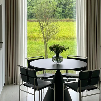  Обикновена маса за скална плоча, кръгла маса с плътен цвят на домакинството, персонализирана маса в стил крем