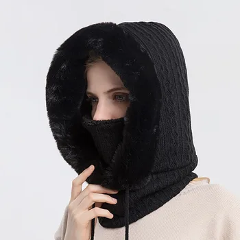 Плюшено плетене на балаклава за мъже и жени, ветроустойчиви маски за лице, студено време, зима