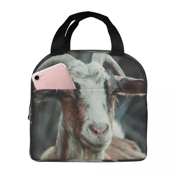 Преносима изолирана термична кутия за обяд Bento Funny Goat Head Picnic Storage Bag Pouch Lunch Bag