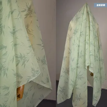 Светло зелено дъно с бамбуков печат, органза плат за лятна рокля, плат Cheongsam Han, тънък, мек, прозрачен, T2033