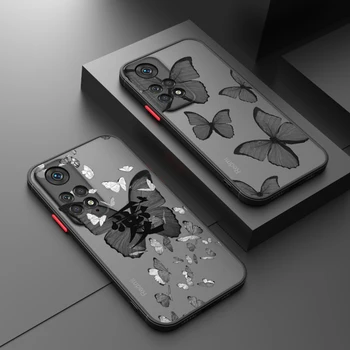 Син красив калъф за телефон пеперуда за Xiaomi 12 11 T Pro S Redmi Note 12 11 10 9 Pro S T 5G матирано полупрозрачно покритие