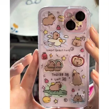 Сладък Capybara Star телефонни калъфи за IPhone 11 12 13 14 15 Pro Max за IPhone XR XS корейски реколта телефон случай мода
