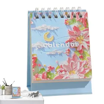 сладък малък календар цвете живопис с маслени бои изправи календар малък месечен календар за планиране на работата списък със задачи преносима таблица