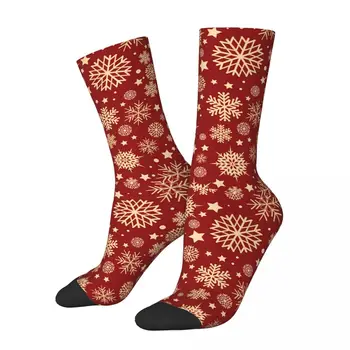 Снежинки на червен фон Модел Весела Коледа чорапи мъжки мъжки жени зимни чорапи хип-хоп