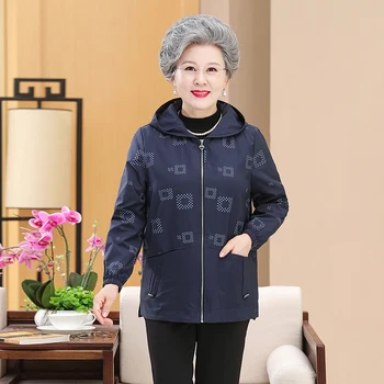 Средна възраст и възрастни жени яке, голям размер палто, елегантен палто на баба, жилетка върхове, 5XL, нов, пролет, есен