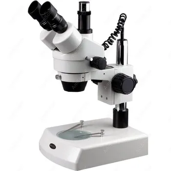 Тринокулярен стерео микроскоп--AmScope доставя 3.5X-45X тринокулярен стерео вариометричен микроскоп с двойни халогенни светлини