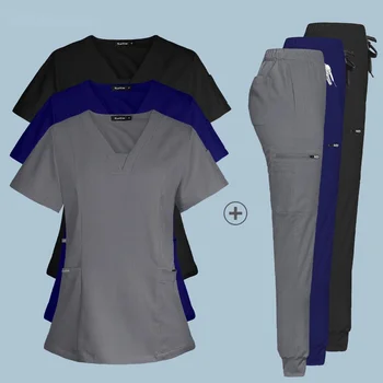 Униформи медицинска сестра жени тънък и лек плат къс ръкав медицински дрехи ексфолианти сестрински панталони еластични медицински униформи за лятото