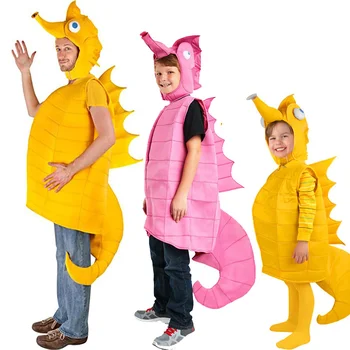 Хелоуин Животни Хипокампус Косплей костюм за деца Момче момиче Сладък Seahorse Гащеризони Детско семейство Парти Сцена Изпълнение Clohtes