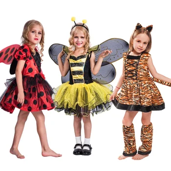 Хелоуин костюм Детски животински косплей Тигър Леопард Пчела Еднорог Розова котка Пачка рокля Коледен костюм за момичета Purim Outfit