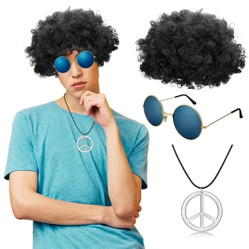 Хип-хоп костюм комплект Фънки афро перука слънчеви очила Колие за 50-те, 60-те, 70-те години Тематично парти Мъже 80-те стил парти Дрехи Аксесоари