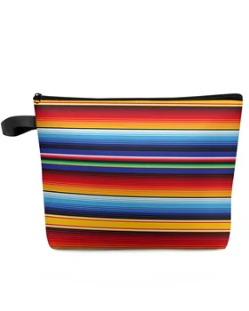 Цветни мексикански ивици пътуване козметична чанта преносими жени голям капацитет цип грим организатор съхранение съединител