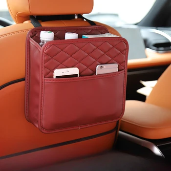  Чанта за съхранение на задната седалка на задната седалка Джоб с голям капацитет Организатор на автомобилни закачалки Колекционер Регулируеми кожени чанти за превозни средства