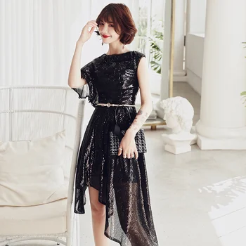 Черна банкетна вечерна рокля за жени 2023 Нова къса стилна знаменитост малка рокля секси, благородна и тънка